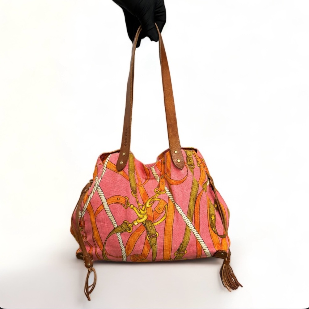 Miu Miu Fabric Beach bag with brown leather detailing